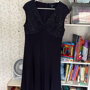Chaps Navy Sequin-Accented Midi Dress